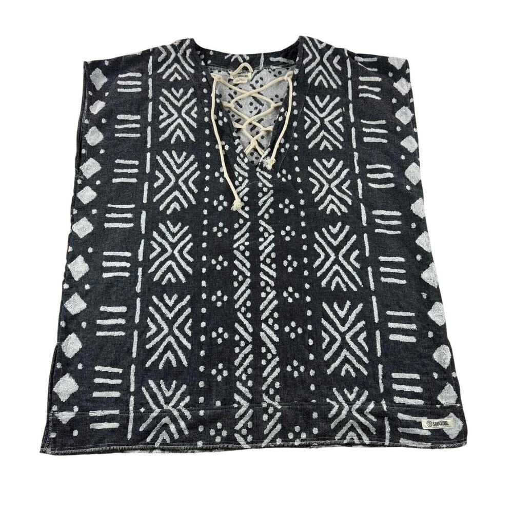 Sand Cloud Adobe Mudcloth Cover Up O/S One Size Black White Terry Organic Cotton
